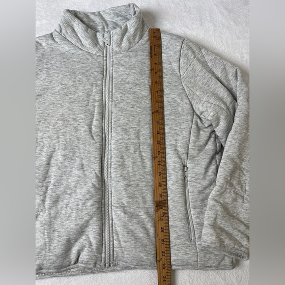 Three Dots Sz Large Light Gray Knit Material Lightweight Puffer Coat Athleisure - Picture 4 of 7